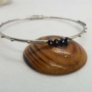 Studded minimalist silver bracelet‎ thin band